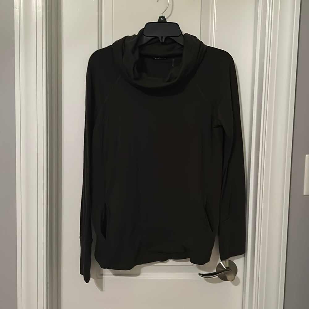 Pink Clover brand, olive green, cowl neck, long sleeve shirt. With pockets.